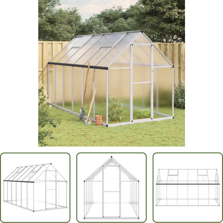 The Living Store Szklarnia z ramą fundamentową srebrna 334x169x195cm aluminium