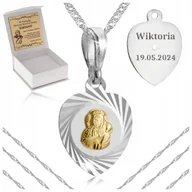 Biżuteria dla dzieci - SREBRNY ŁAŃCUSZEK Z POZŁACANYM MEDALIKIEM PR 925 PAMIĄTKA I KOMUNII ŚWIĘTEJ - miniaturka - grafika 1