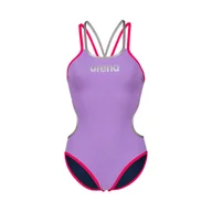Stroje kąpielowe - Damski Strój kąpielowy ARENA W ARENA ONE DOUBLE CROSS BACK ONE PIECE 004732/948 – Fioletowy - miniaturka - grafika 1