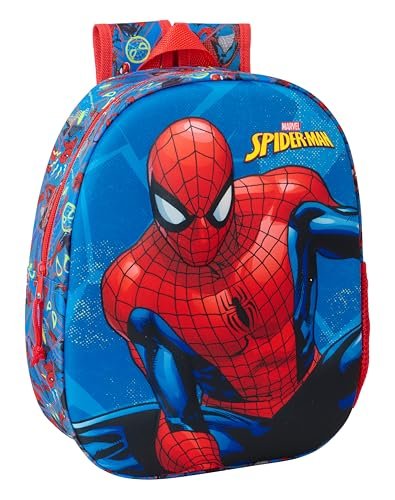 Safta SPIDERMAN 3D plecak szkolny, wzór 3D, dostosowany do wózka, idealny dla dzieci w różnym wieku, wygodny i wszechstronny, jakość i wytrzymałość, 27 x 10 x 33 cm, Granatowy/czerwony, M, Casual