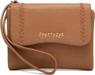 Portfele - Mały portfel z haftem z kieszenią paskiem na rękę dla kobiet suwak brązowy - miniaturka - grafika 1