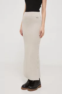 Spódnice - Calvin Klein spódnica wełniana kolor beżowy maxi ołówkowa - grafika 1