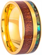 Pierścionki - Złoty Pierścień z Drewnem i Masą Perłową Sygnet Luksus Elegancja - miniaturka - grafika 1