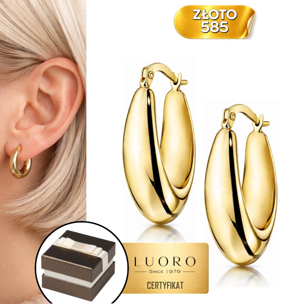 KOLCZYKI ZŁOTE 585 14K ŁEZKI GŁADKIE NA ANGIELSKIM ZAPIĘCIU 22 MM