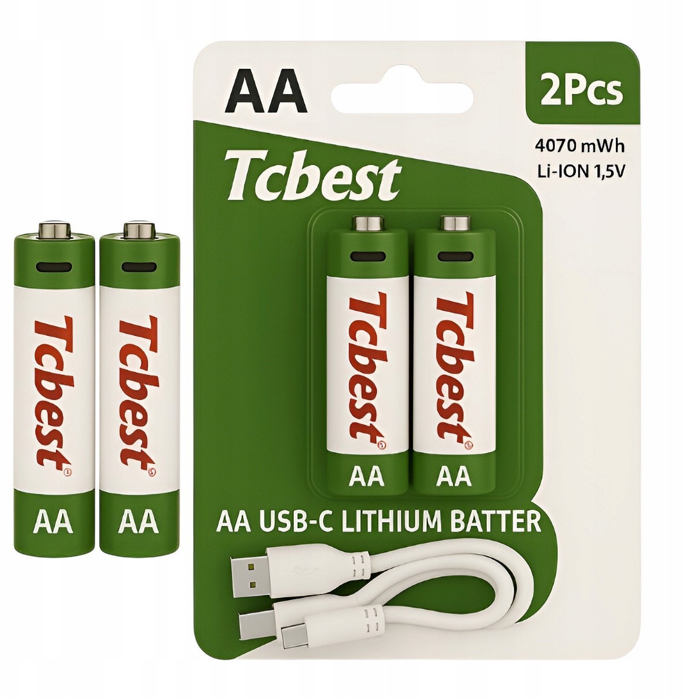 Baterie Do Ładowania USB-C Akumulatorki AA Litowo Jonowy 2x Bateria Kabel