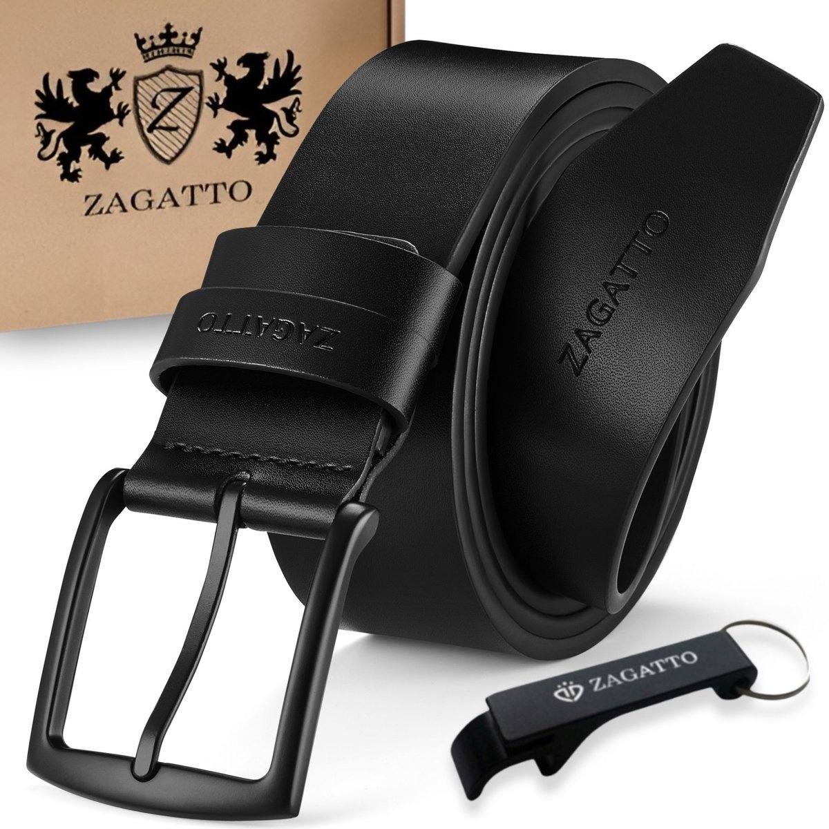 Pasek skórzany męski czarny z klamra do spodni szeroki 120 cm skóra ZAGATTO