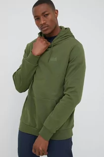 Bluzy męskie - Jack Wolfskin bluza bawełniana męska kolor zielony z kapturem gładka - grafika 1