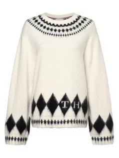 Swetry damskie - Tommy Hilfiger - Sweter damski z dodatkiem alpaki, biały|czarny - grafika 1