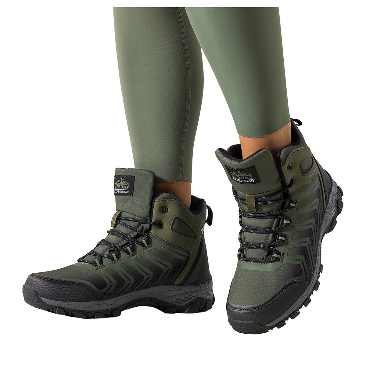Zielone buty trekkingowe damskie softshell na bieżnikowanej podeszwie czarne wstawki sznurowane Carla EY82939-4-36
