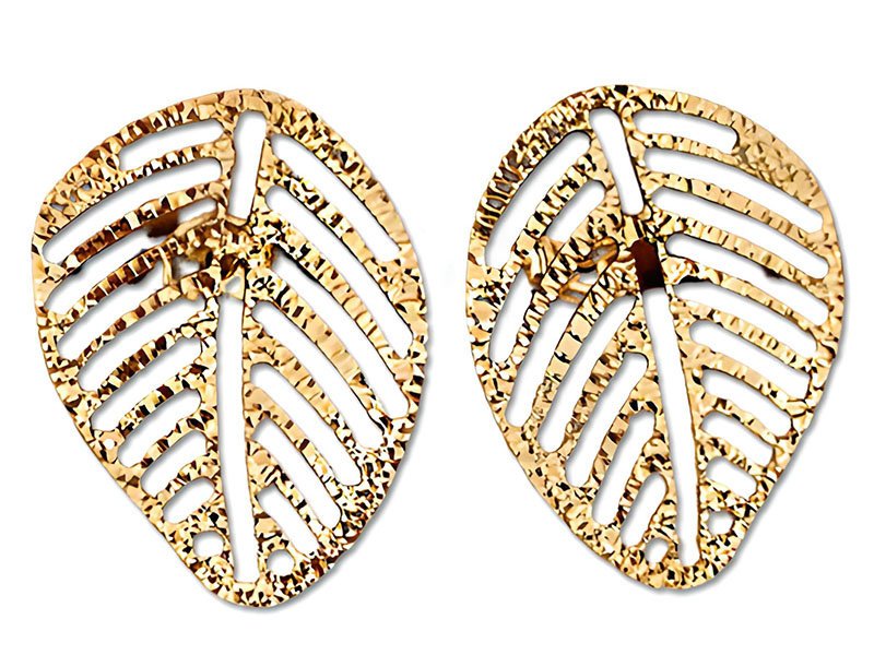 Złote kolczyki 585 ażurowe liście na sztyft 1,46g