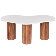 Ławy i stoliki kawowe - BELIANI Stolik kawowy biały marmur drewno akacjowe nóżki 90 x 45 x 35 cm owalny blat salon nowoczesny minimalistyczny - miniaturka - grafika 1