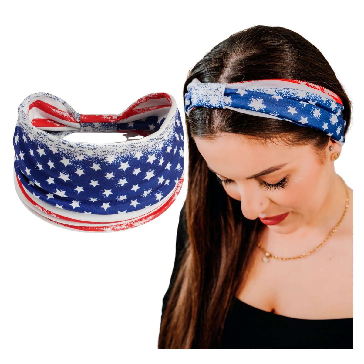 Opaska do Włosów Niebieska Turban na Głowę Szeroka Elastyczna MIŁA W DOTYKU