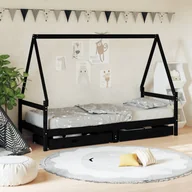 Łóżeczka i kojce - The Living Store Rama łóżka dziecięcego z szufladami - czarna - 90x200 cm - sosnowa - Łóżko Dla Dzieci - miniaturka - grafika 1