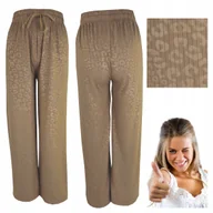 Spodnie damskie - Spodnie Damskie Szerokie Nogawki Kuloty Dzwony Luźne Wiązane Beż L/Xl - miniaturka - grafika 1
