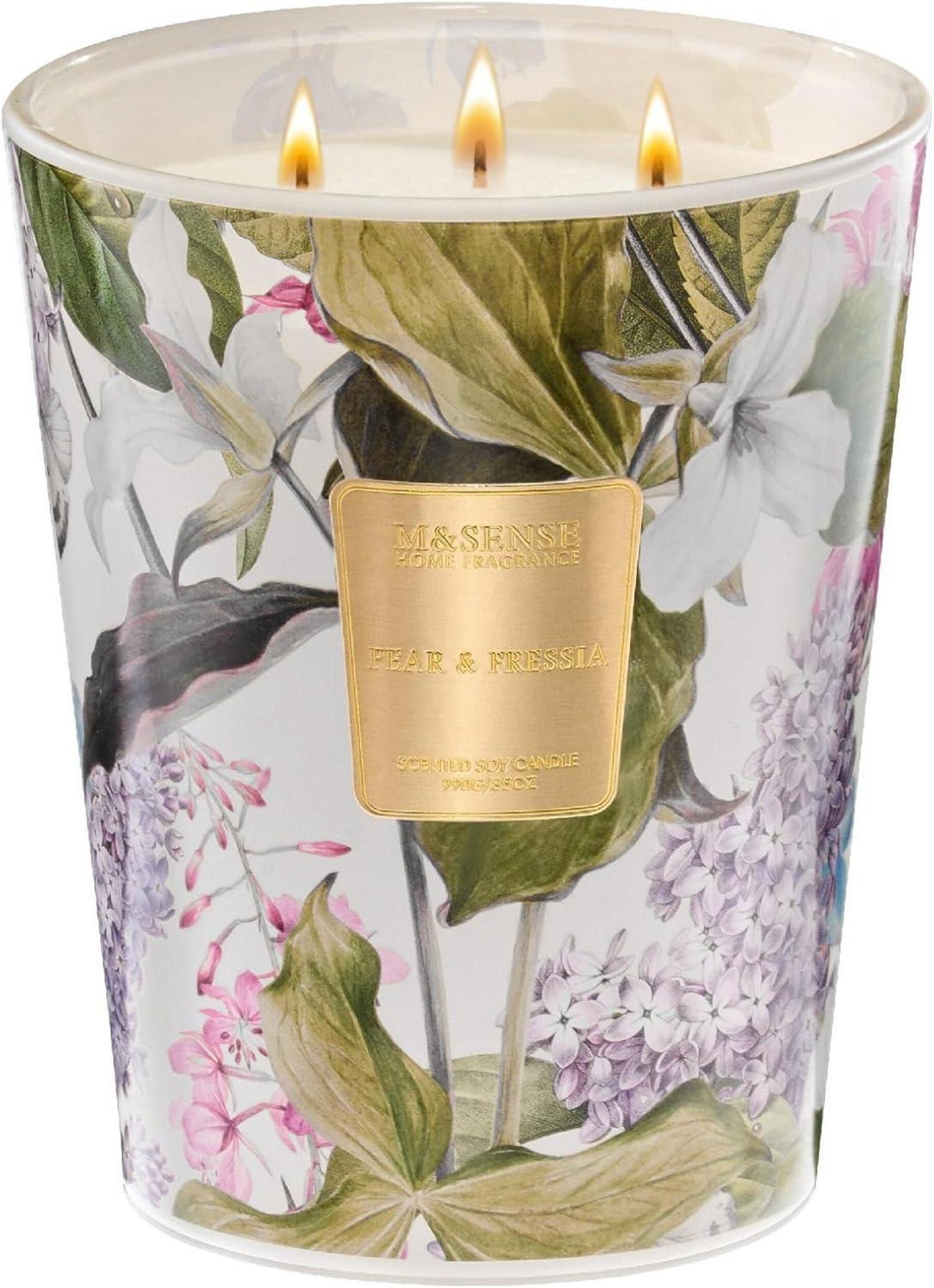 Świeca zapachowa z 3 knotami Pear Fressia 990g - 150 godzin palenia - Prezent dla kobiet