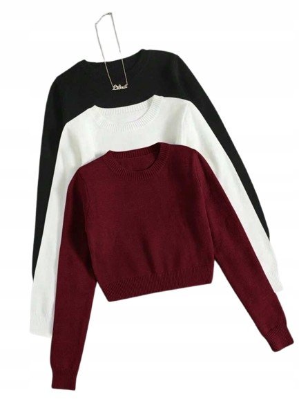 SHEIN KRÓTKI SWETER Z DŁUGIM RĘKAWEM I OKRĄGŁYM DEKOLTEM 2 PAK 34 1KA