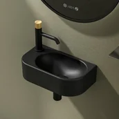 Umywalki - EMKE Umywalka ceramiczna 40x21,5x12 cm, Umywalka ścienna Compacto, otwór na lewy kran, Matowa Czerń - miniaturka - grafika 1