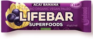 Lifefood (batony i inne produkty raw) BATON Z ACAI I BANANEM RAW BEZGLUTENOWY BIO 47 g - BA-LB-021693 - Zdrowa żywność - miniaturka - grafika 1