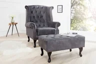 Fotele - Invicta Interior Fotel wingfield chesterfield szary 37473 - miniaturka - grafika 1