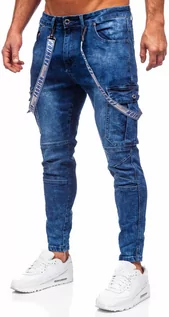 Spodnie męskie - Granatowe spodnie jeansowe bojówki męskie Denley TF095 - grafika 1
