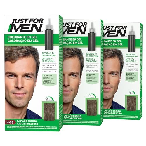 Just For Men Barwnik żelowy, farba do włosów brązowych mężczyzn, pokrycie tylko siwe włosy, przywracając oryginalny kolor dla naturalnego wyglądu - H35 (3 szt.)