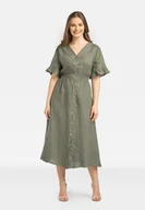 Sukienki - LNIANA SUKIENKA DAMSKA MIDI Z GUZIKAMI - miniaturka - grafika 1