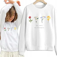 Bluzy damskie - Bluza Damska Biała Dresowa NO RAIN NO FLOVERS Kobiece Dziewczęce Wzory - M - miniaturka - grafika 1