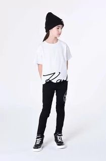 Spodnie i spodenki dla dziewczynek - Karl Lagerfeld spodnie dresowe dziecięce kolor czarny z nadrukiem - grafika 1