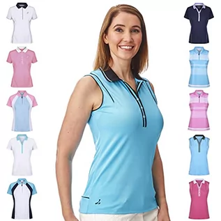 Koszulki i topy damskie - Under Par Under Par Damska koszulka polo Golf Pro wysokiej jakości, oddychająca, odprowadzająca wilgoć w 5 stylach, 10 kolorach z rękawami i bez rękawów golfowa koszulka polo Style 1825 - Summer Blue/Black 16 UPLTS1825_SUMBL_16 - grafika 1
