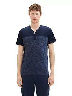 Koszulki męskie - TOM TAILOR Męski T-shirt Serafino, 32033 - niebieski (Blue Streaky Melange), M - grafika 1