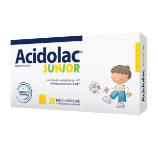 Polpharma Acidolac Junior o smaku białej czekolady, 20 tabletek - Układ pokarmowy - miniaturka - grafika 1
