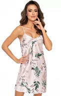 Piżamy damskie - Satynowa koszula nocna z motywem roślinnym Nelly, Kolor róż pudrowy, Rozmiar S, Donna - Primodo.com - miniaturka - grafika 1