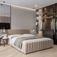 Łóżka - Łóżko tapicerowane z pojemnikiem SFG0160 140x200 Welur Ciemny beżowy #06 - miniaturka - grafika 1