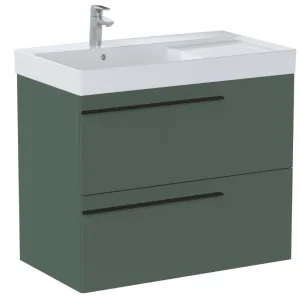 ROCA A851912534 ELLA Zestaw łazienkowy UNIK 80 cm z umywalkę asymetrycznę lewę z 2 szufladami Zielony mat - Szafki łazienkowe - miniaturka - grafika 1