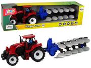 Samochody i pojazdy dla dzieci - Czerwony Traktor z Pługiem Farma Import LEANToys - miniaturka - grafika 1