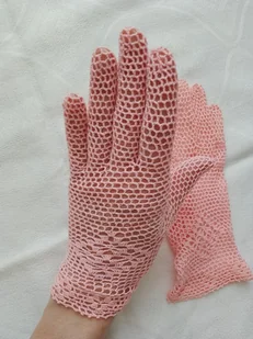 Rękawiczki koronkowe pudrowy róż r. S - Rękawiczki - miniaturka - grafika 1