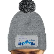 Czapki damskie - CZAPKA POMPON Bawełna ZIMOWA Szara Dla Miłośnika Gór KOCHAM GÓRY Wzory - miniaturka - grafika 1