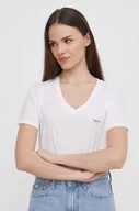 Koszulki sportowe damskie - Pepe Jeans t-shirt bawełniany damski kolor biały - miniaturka - grafika 1