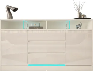 MEGSTYL KOMODA 160CM Z LISTWĄ LED - DISPARO 4 biały mat - biały połysk - Komody - miniaturka - grafika 1