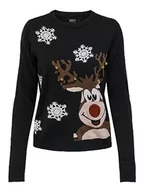 Swetry damskie - ONLY Damski sweter bożonarodzeniowy, czarny, 3XL - miniaturka - grafika 1