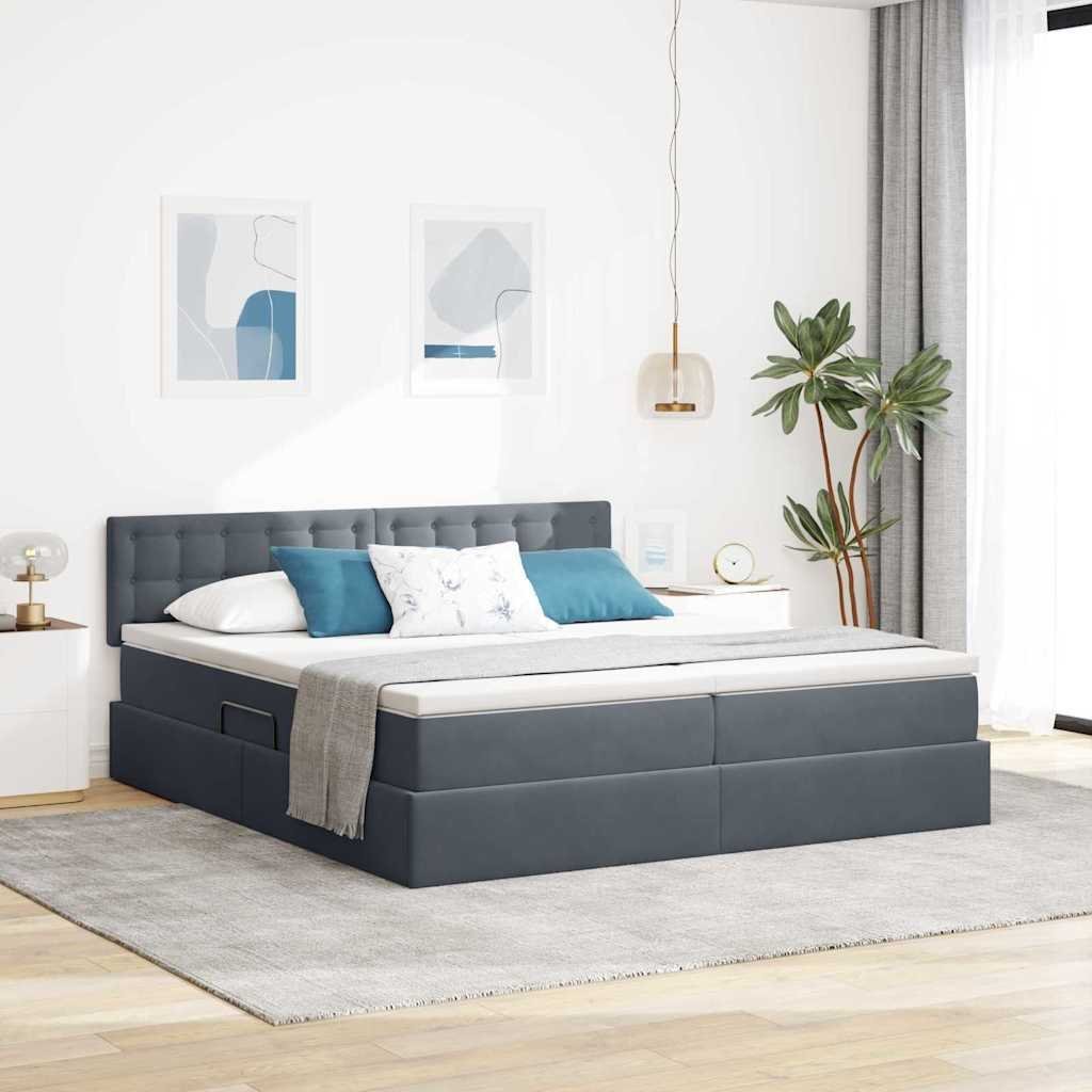 vidaXL Łóżko Ze LED Lights Ciemnoszary 200 x 200 cm Aksamit