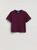 Koszulki i topy damskie - Reserved - Bawełniany t-shirt w paski - karminowy - miniaturka - grafika 1