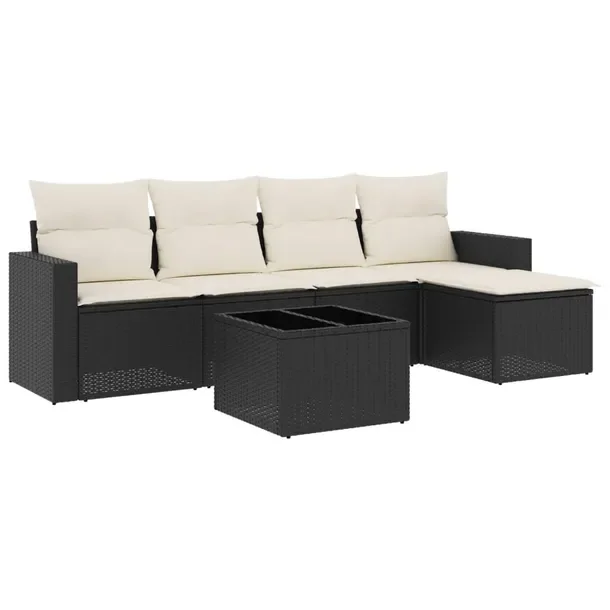 Zestaw mebli ogrodowych czarny z poduszkami, rattan PE, 65,5 x 62 x 69 cm