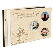Albumy fotograficzne - Album Na Zdjęcia Z Twoimi Zdjęciami Na Pierwszej Stronie Obrączki W Drewnianej Oprawie Z Czarnymi Kartami Z Grawerem - miniaturka - grafika 1