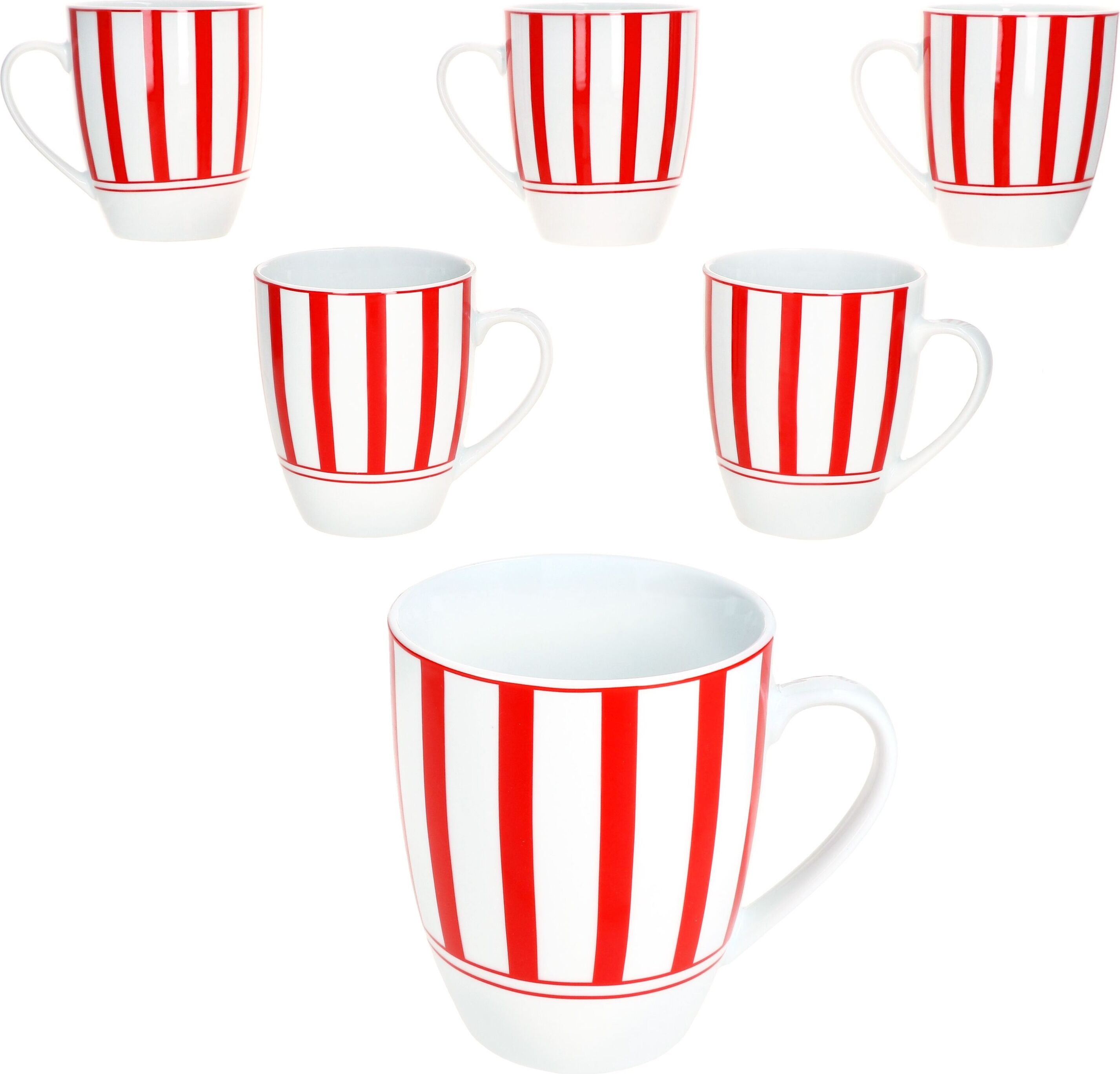 Split czerwony zestaw 6 kubków do kawy 300ml kubek porcelanowy 6 os. paski herbata kakao