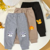 Spodnie i spodenki dla chłopców - TEMU Jesień- Spodnie Dresowe dla Chłopców 3 szt. z Uroczym Nadrukiem Zwierząt, Idealne na Zewnątrz - miniaturka - grafika 1