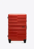 Walizki - Duża walizka z polikarbonu w poziome pasy czerwona - miniaturka - grafika 1