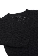 Swetry damskie - faina Damski sweter z dekoltem w serek i wyciętą dzianiną, czarny, rozmiar XS/S, czarny, XS - miniaturka - grafika 1