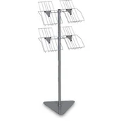 Systemy ekspozycyjne i znaki informacyjne - Stojak na ulotki 4xA4, kieszeń druciana, szaro-srebrny - miniaturka - grafika 1