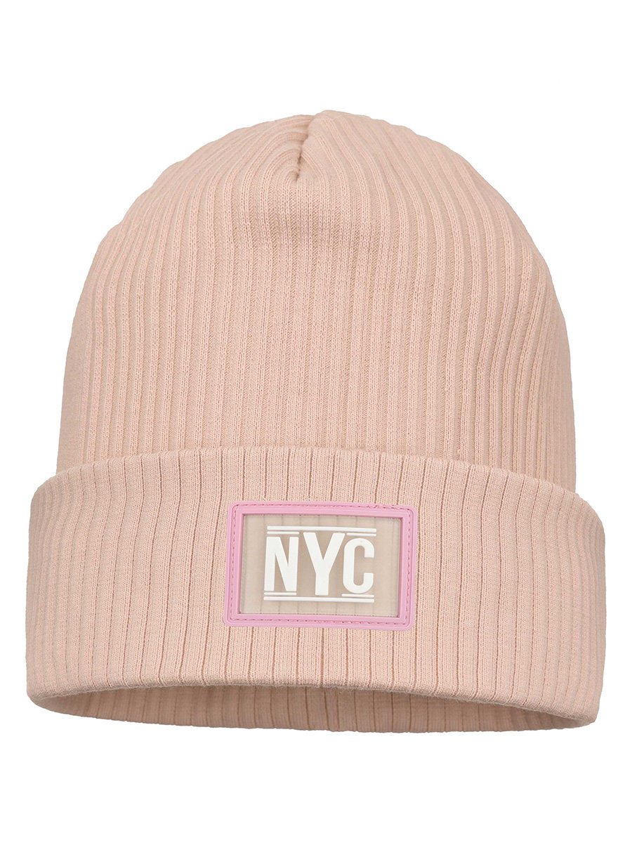 Dziewczęca czapka beanie prążek NYC beżowa Ambra, r. 50/54